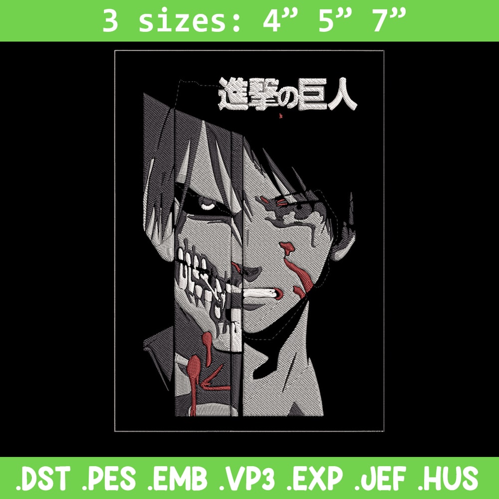 Eren Yeager Embroidery Design, Aot Embroidery, Embroidery File, Anime Embroidery, Anime shirt, Digital download.jpg
