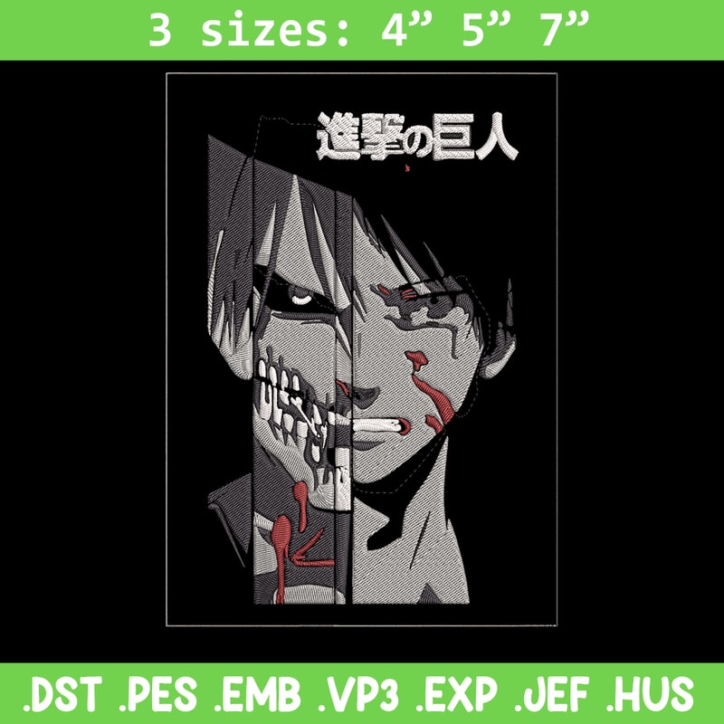 Eren Yeager Embroidery Design, Aot Embroidery, Embroidery File, Anime Embroidery, Anime shirt, Digital download.jpg