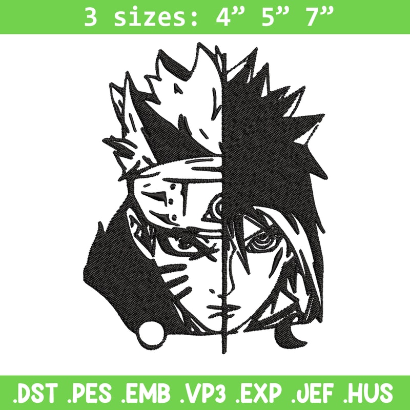 Sasuke and Naruto black and white Embroidery design, Naruto Embroidery, anime design, Embroidery File, Instant download..jpg