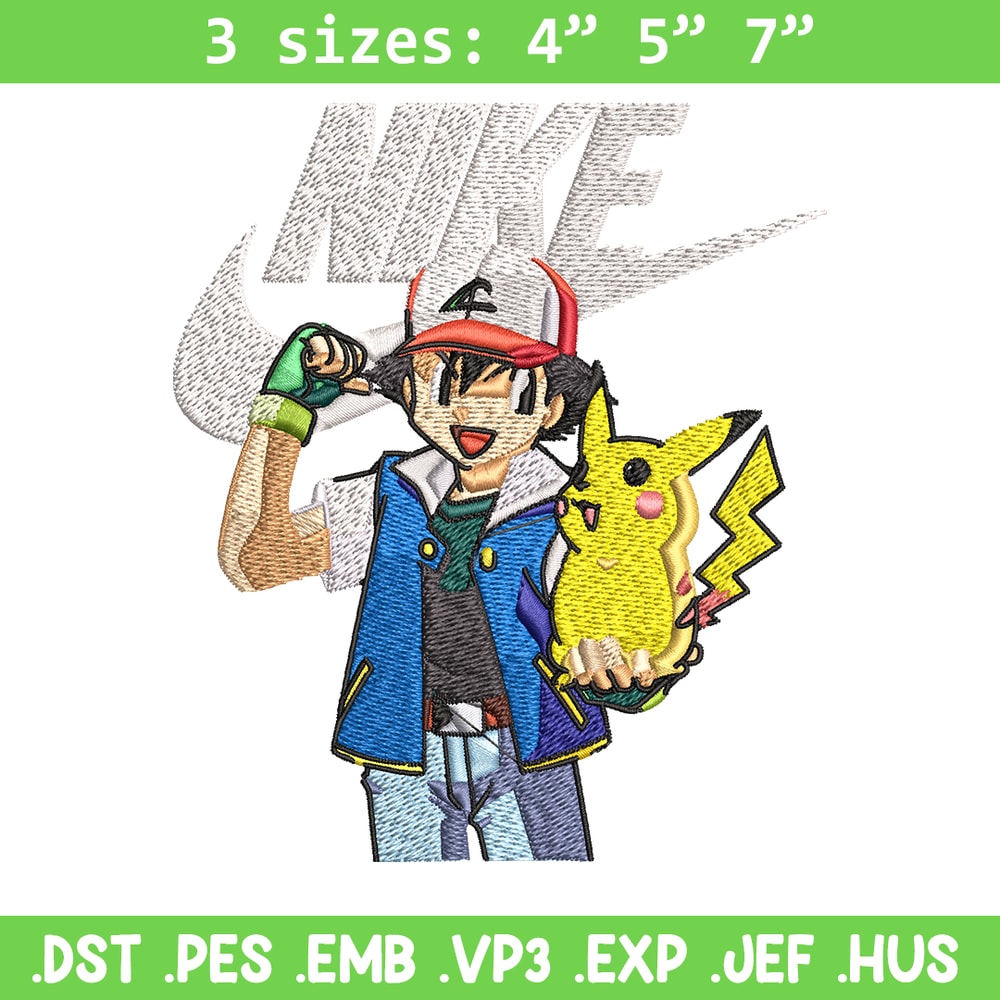 Satoshi and pikachu Nike Embroidery design, Pokemon Nike Embroidery, Nike design, Embroidery file, Instant download..jpg