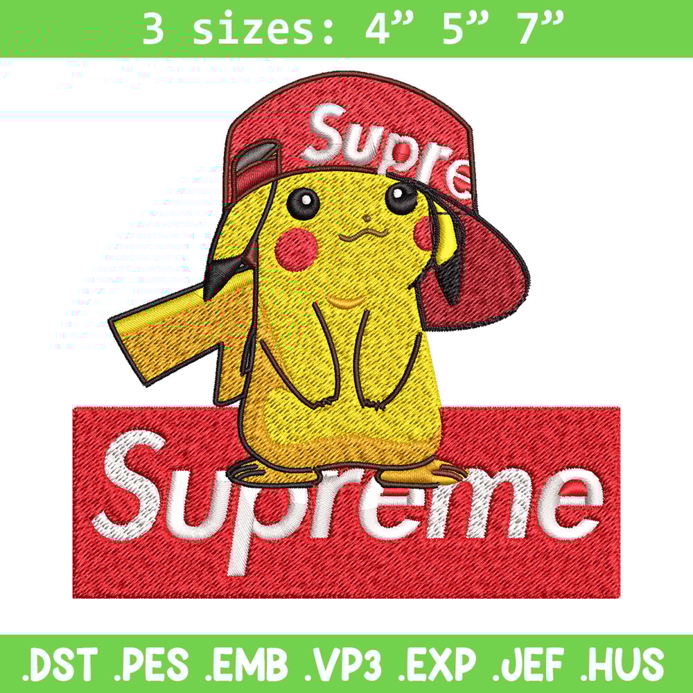 Supreme Pikachu Embroidery design, Pokemon Embroidery, anime design, Embroidery File, anime shirt, Digital download..jpg