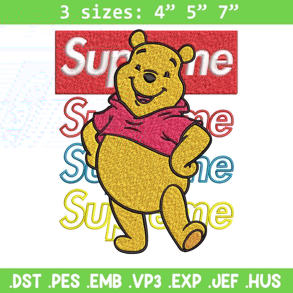 Supreme Winnie The Pooh Embroidery design, Winnie The Pooh Embroidery, cartoon design, Embroidery File, Instant download.jpg