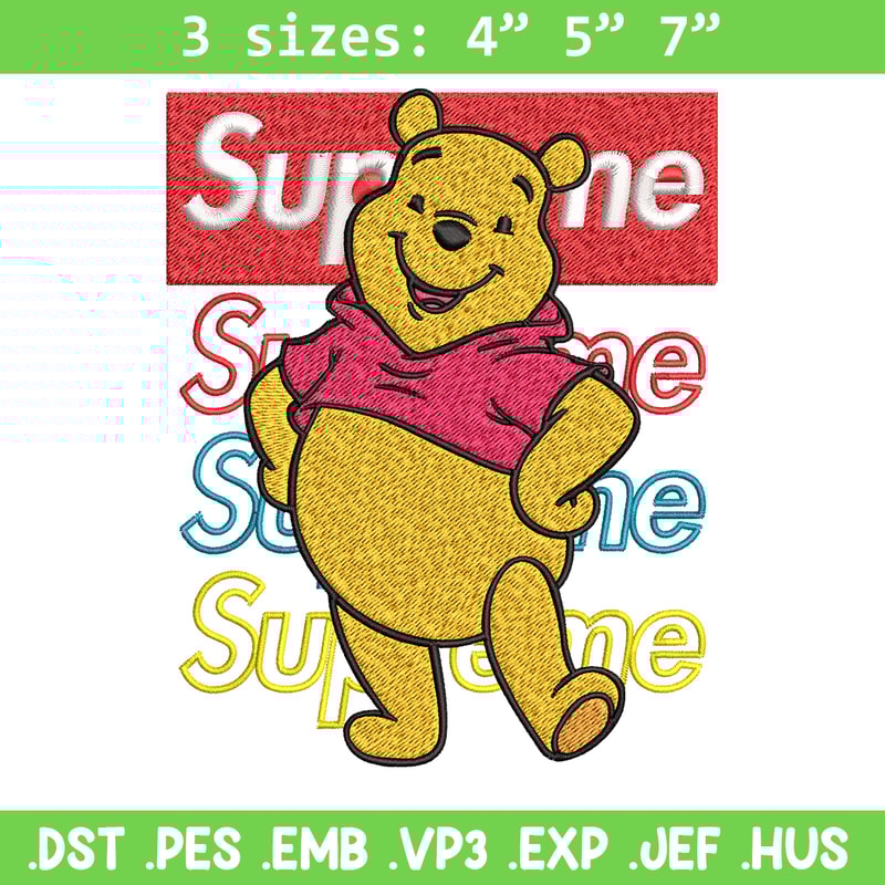Supreme Winnie The Pooh Embroidery design, Winnie The Pooh Embroidery, cartoon design, Embroidery File, Instant download.jpg