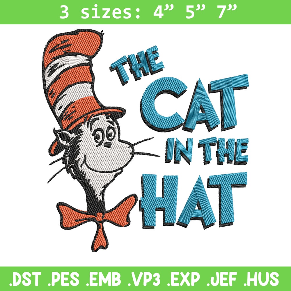 The Cat in the Hat Embroidery Design, Dr Seuss Embroidery, Embroidery File, Embroidery design, Digital download.jpg
