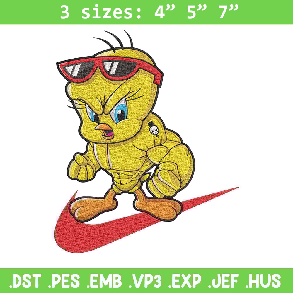 Tweety nike Embroidery Design, Tweety Embroidery, Embroidery File, Nike Embroidery, Anime shirt, Digital download.jpg