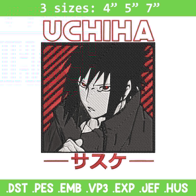 Uchiha Sasuke Embroidery Design, Naruto Embroidery,Embroidery File, Anime Embroidery, Anime shirt, Digital download.jpg