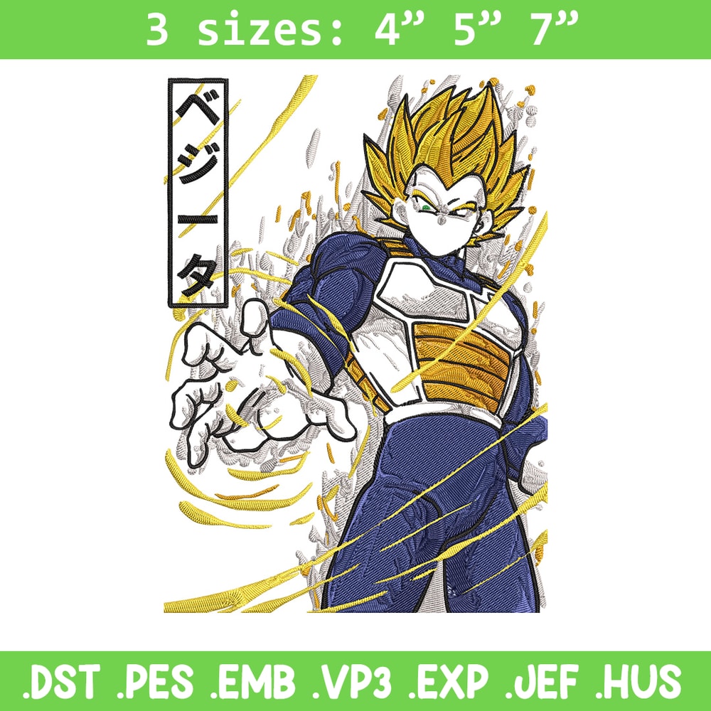 Vegeta ssj Embroidery Design, Dragonball Embroidery,Embroidery File, Anime Embroidery, Anime shirt, Digital download.jpg