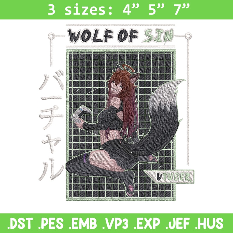Wolf of sin Embroidery Design, Wolf man Embroidery, Embroidery File, Anime Embroidery, Anime shirt, Digital download.jpg