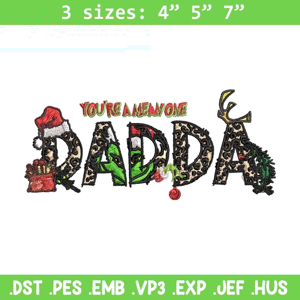 You're One Mean Dadda Grinch Christmas Embroidery design, Grinch Christmas Embroidery, Grinch design, Digital download..jpg