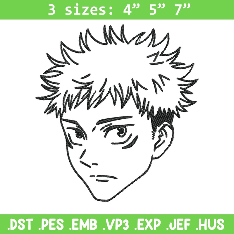 Yuji face Embroidery Design, Jujutsu Embroidery, Embroidery File,Anime Embroidery, Anime shirt, Digital download.jpg