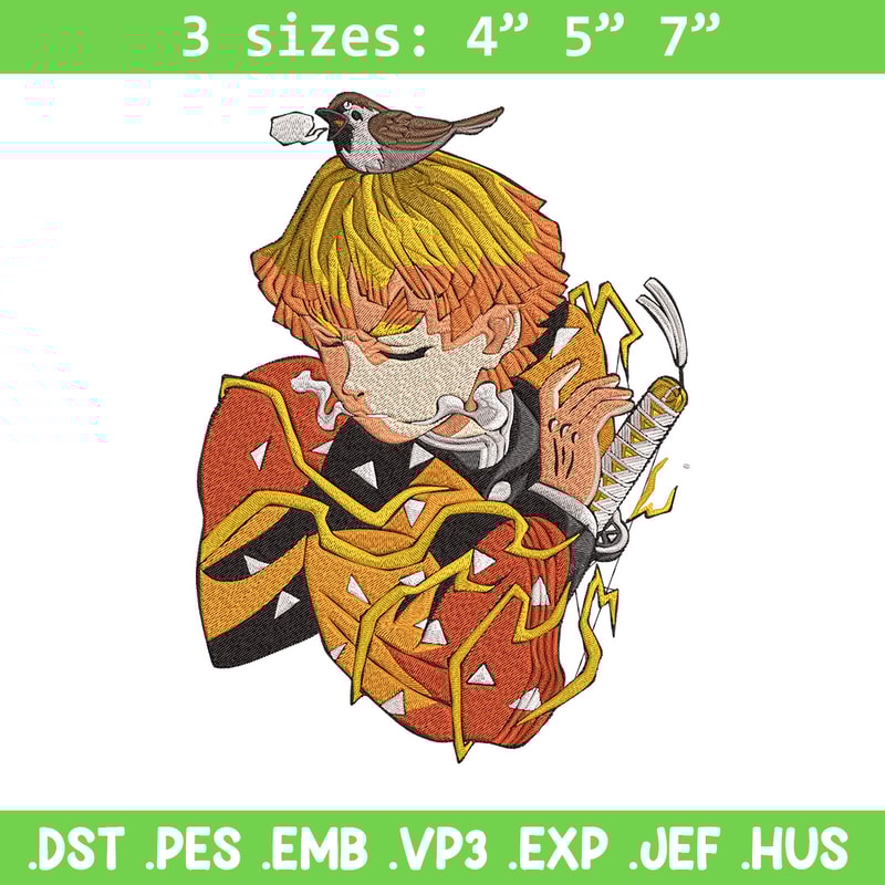 Zenitsu Agatsuma Embroidery Design,Demon slayer Embroidery, Embroidery File,Anime Embroidery,Anime shirt,Digital download.jpg