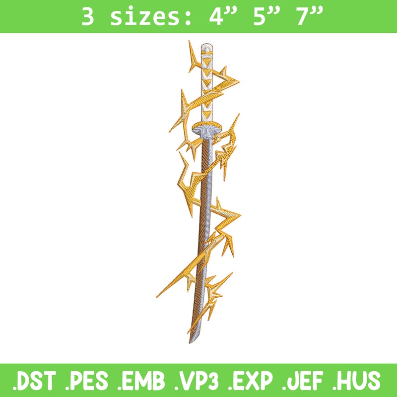 Zenitsu sword Embroidery Design, Demon slayer Embroidery, Embroidery File, Anime Embroidery, Digital download.jpg
