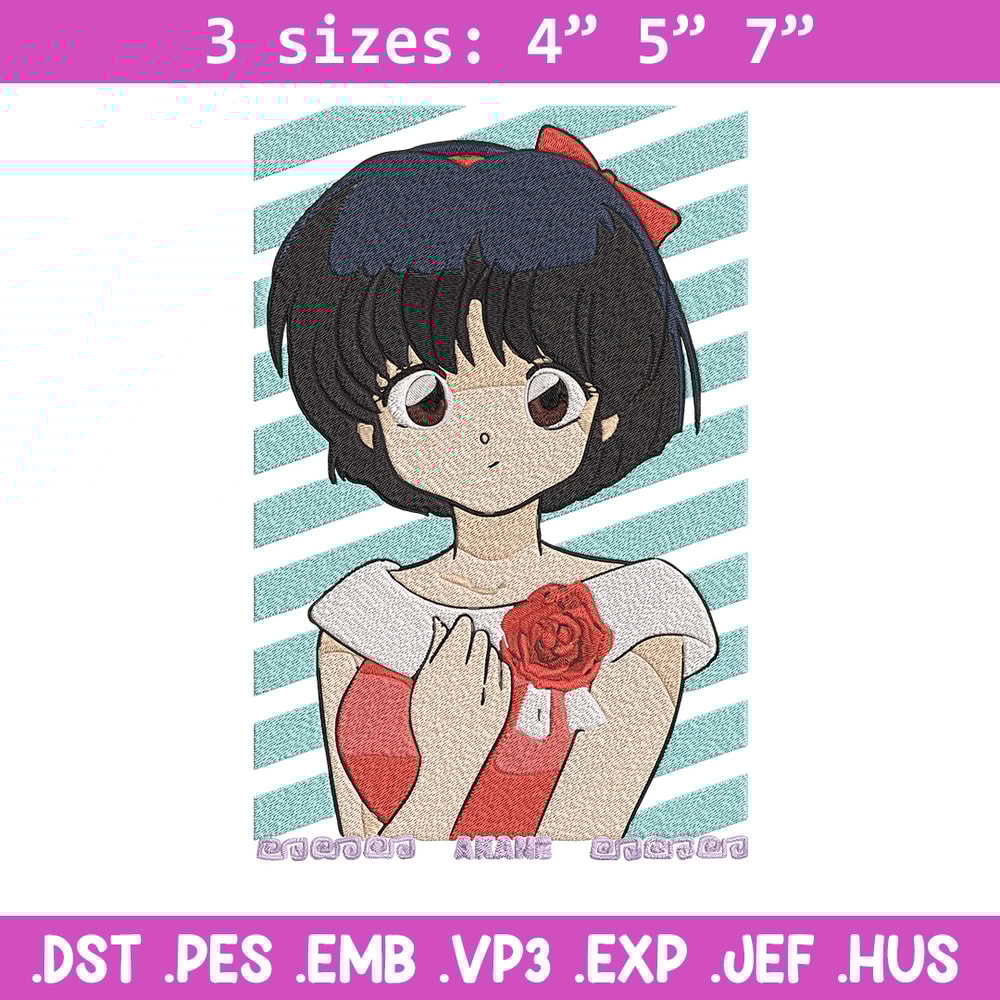 Akane Tendo Embroidery Design, Ranma Embroidery, Embroidery File, Anime Embroidery, Anime shirt, Digital download.jpg