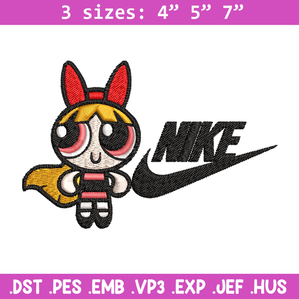 Blossom Nike Embroidery design, Powerpuff Girls cartoon Embroidery, Nike design, Embroidery file, Instant download..jpg