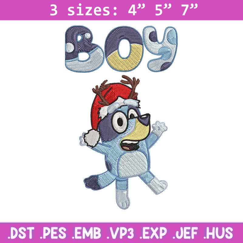 Bluey boy Embroidery Design, Bluey Embroidery, Embroidery File, Chrismas Embroidery, Anime shirt, Digital download.jpg