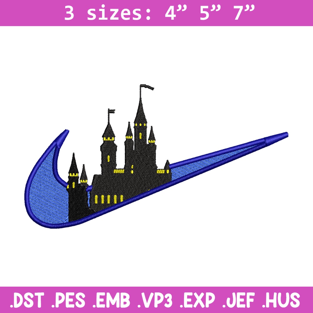 Castle Nike embroidery design, Castle embroidery, nike design, embroidery file, logo shirt, Digital download.jpg