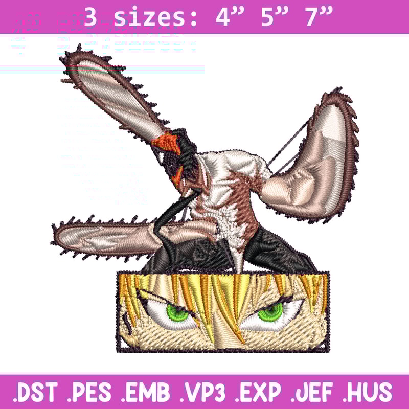 Chainsaw Embroidery Design, Chainsaw man Embroidery, Embroidery File, Anime Embroidery, Anime shirt, Digital download.jpg