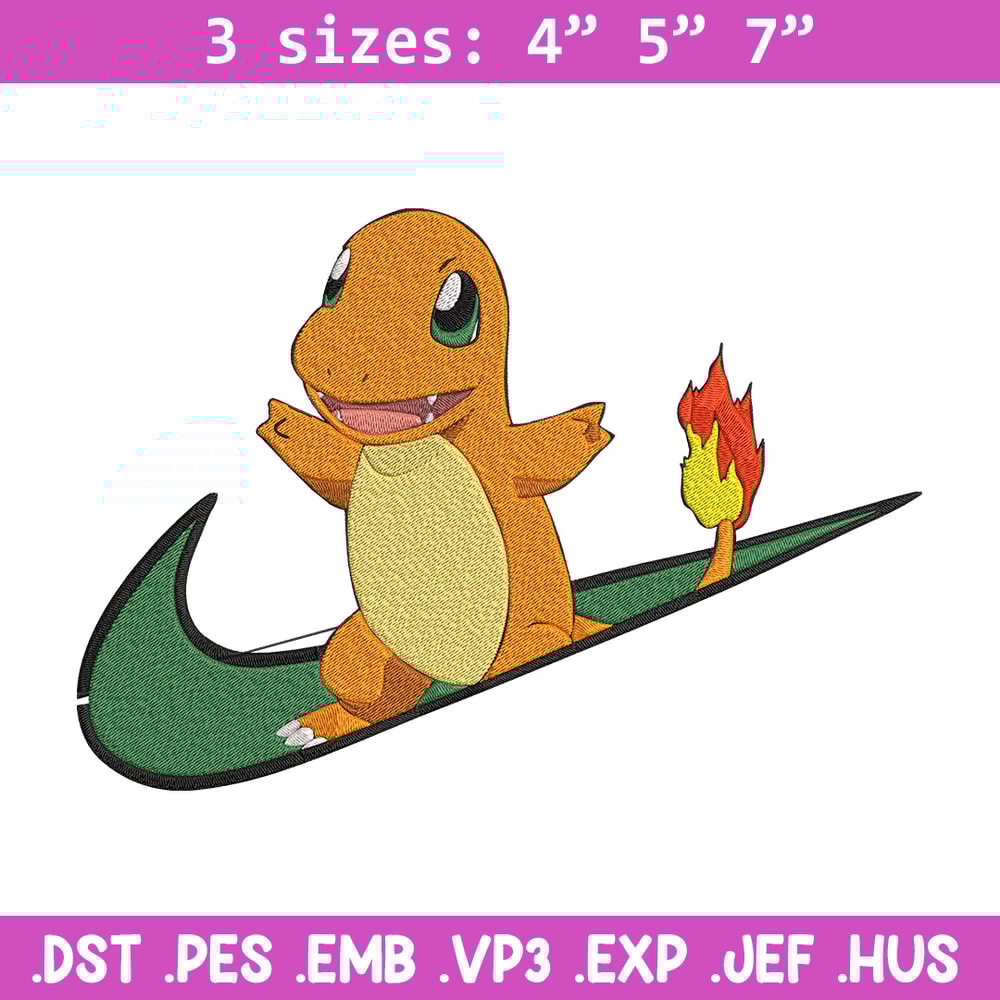 Charmander nike Embroidery Design, Pokemon Embroidery, Embroidery File, Nike Embroidery, Anime shirt, Digital download.jpg