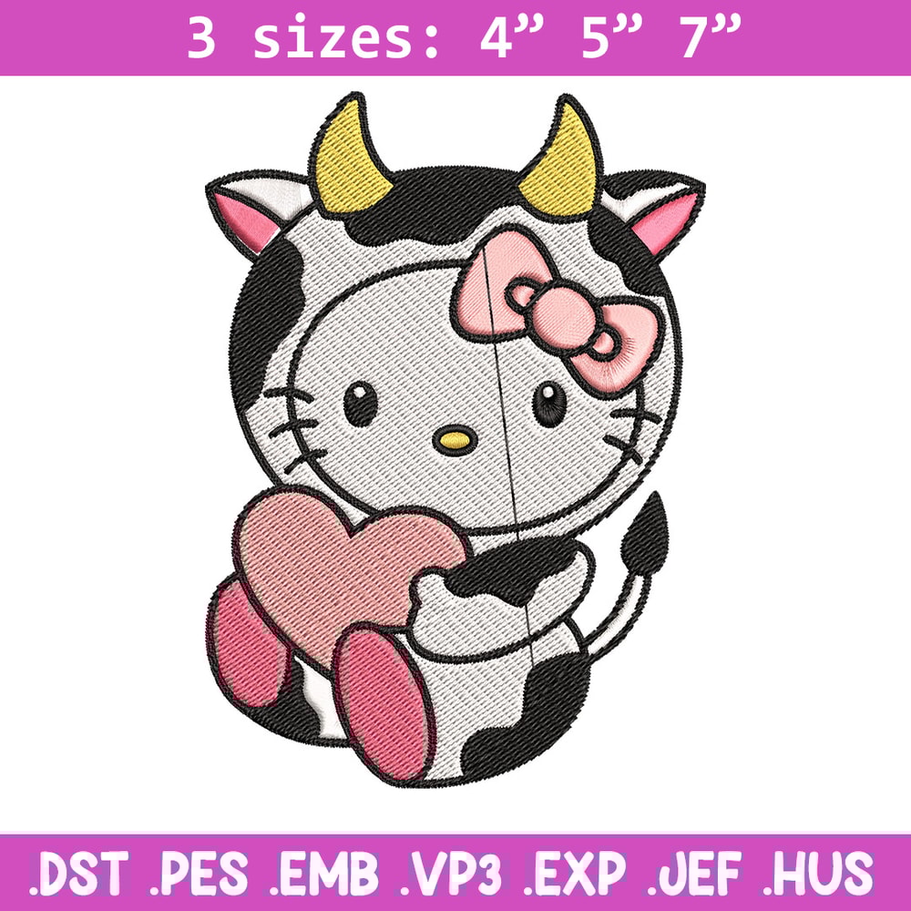 Cow Hello Kitty With Heart Embroidery Design, Hello Kitty Embroidery, Embroidery File, Cartoon shirt, Digital download..jpg