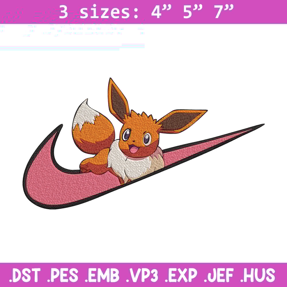 Eevee x nike Embroidery Design, Pokemon Embroidery, Embroidery File, Nike Embroidery, Anime shirt, Digital download.jpg