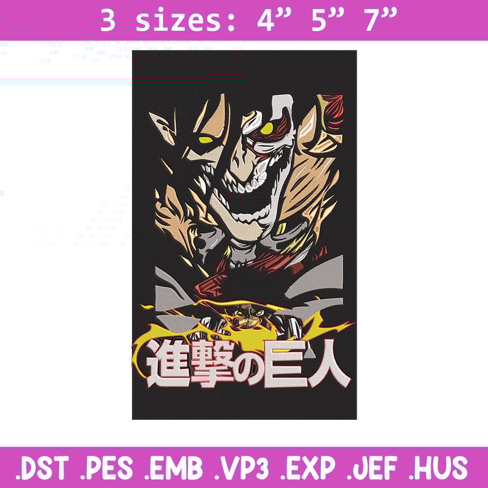 Eren poster Embroidery Design, Aot Embroidery, Embroidery File, Anime Embroidery, Anime shirt, Digital download..jpg
