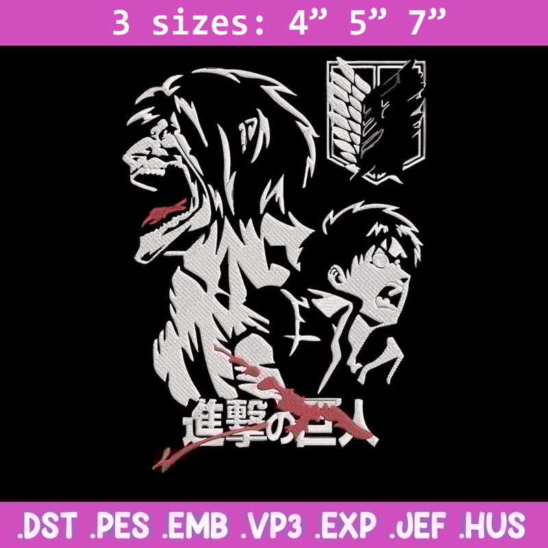Eren poster Embroidery Design, Aot Embroidery, Embroidery File, Anime Embroidery, Anime shirt,Digital download..jpg