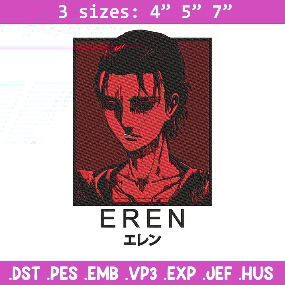 Eren poster Embroidery Design, Aot Embroidery,Embroidery File, Anime Embroidery, Anime shirt, Digital download..jpg