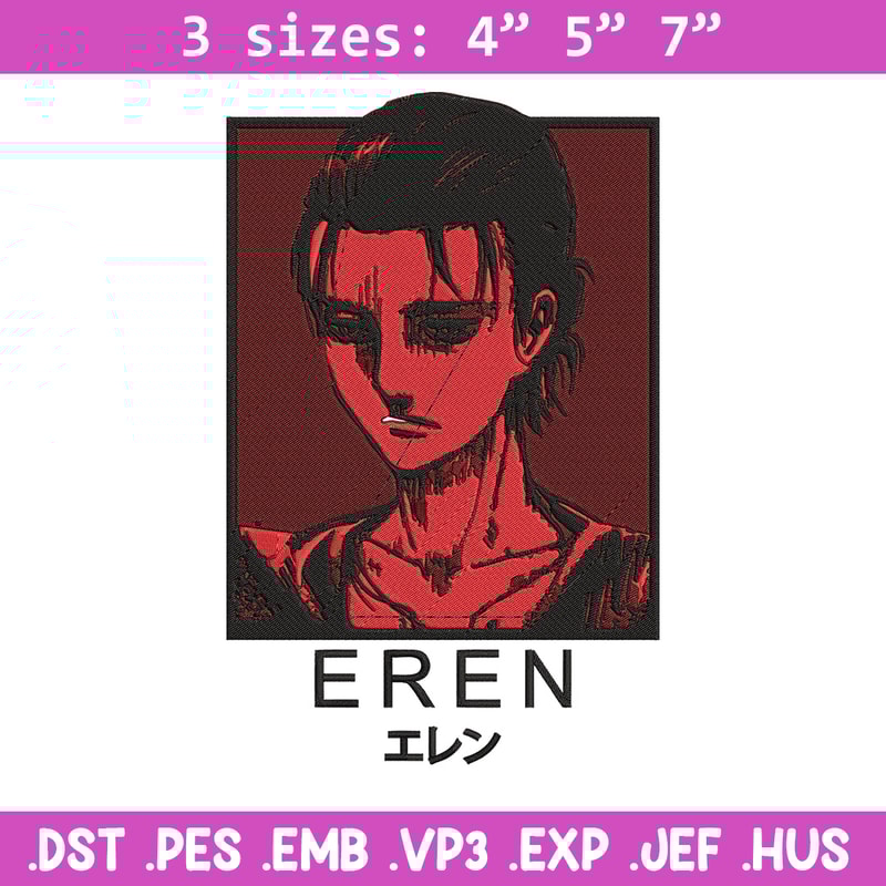 Eren poster Embroidery Design, Aot Embroidery,Embroidery File, Anime Embroidery, Anime shirt, Digital download..jpg