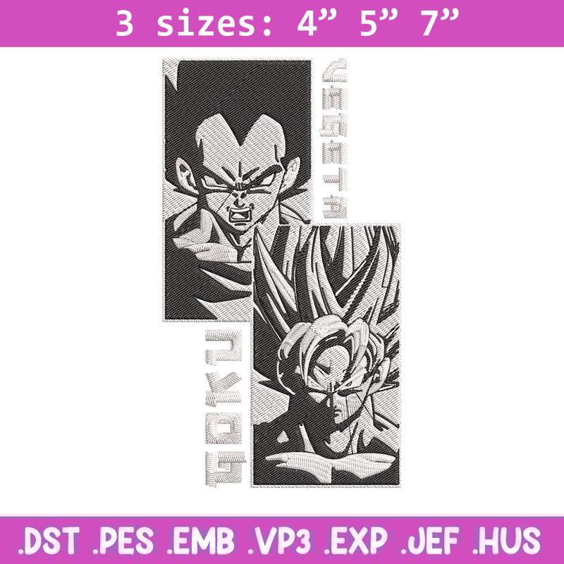 Goku x Vegeta Embroidery Design, Dragonball Embroidery, Embroidery File, Anime Embroidery, Anime shirt, Digital download.jpg