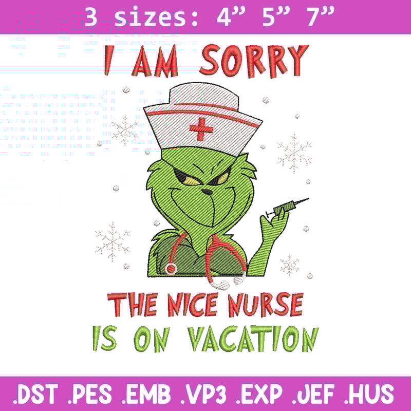 Grinch nurse embroidery design,Grinch embroidery,Chrismas design, Embroidery shirt, Embroidery file, Digital download.jpg