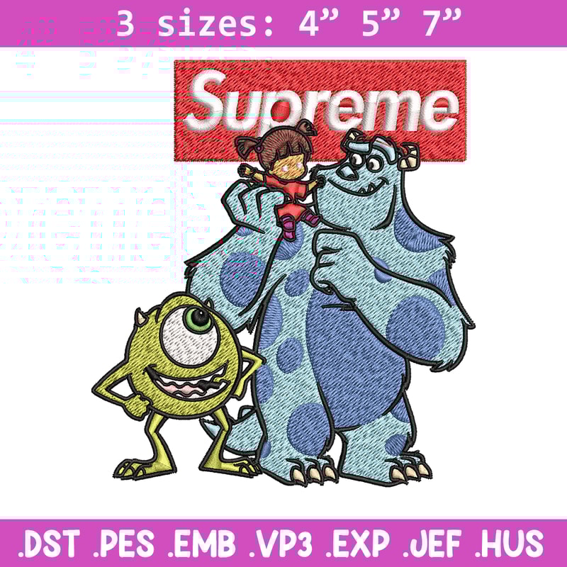 Sulley & Mike Monsters supreme Embroidery design, cartoon Embroidery, cartoon design, Embroidery File, Instant download..jpg