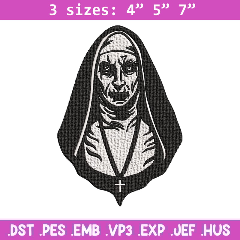 The Nun Embroidery design, The Nun logo Embroidery, Horror design, Embroidery File, logo shirt, Digital download..jpg
