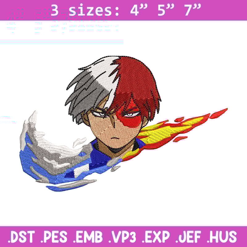 Todoroki Nike embroidery design, My hero academia embroidery, Nike design, anime design, anime shirt, Digital download.jpg