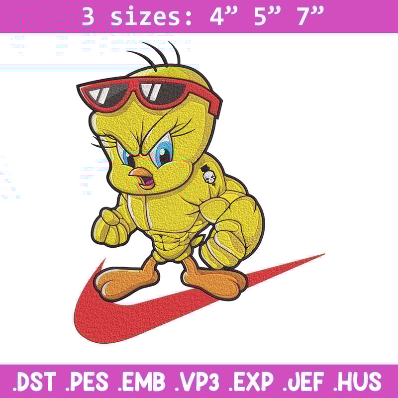 Tweety nike Embroidery Design, Tweety Embroidery, Embroidery File, Nike Embroidery, Anime shirt, Digital download.jpg