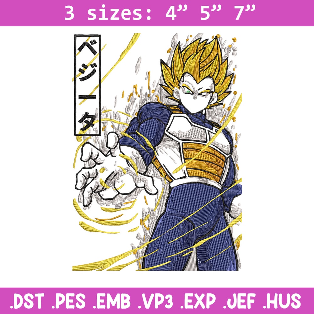 Vegeta ssj Embroidery Design, Dragonball Embroidery,Embroidery File, Anime Embroidery, Anime shirt, Digital download.jpg