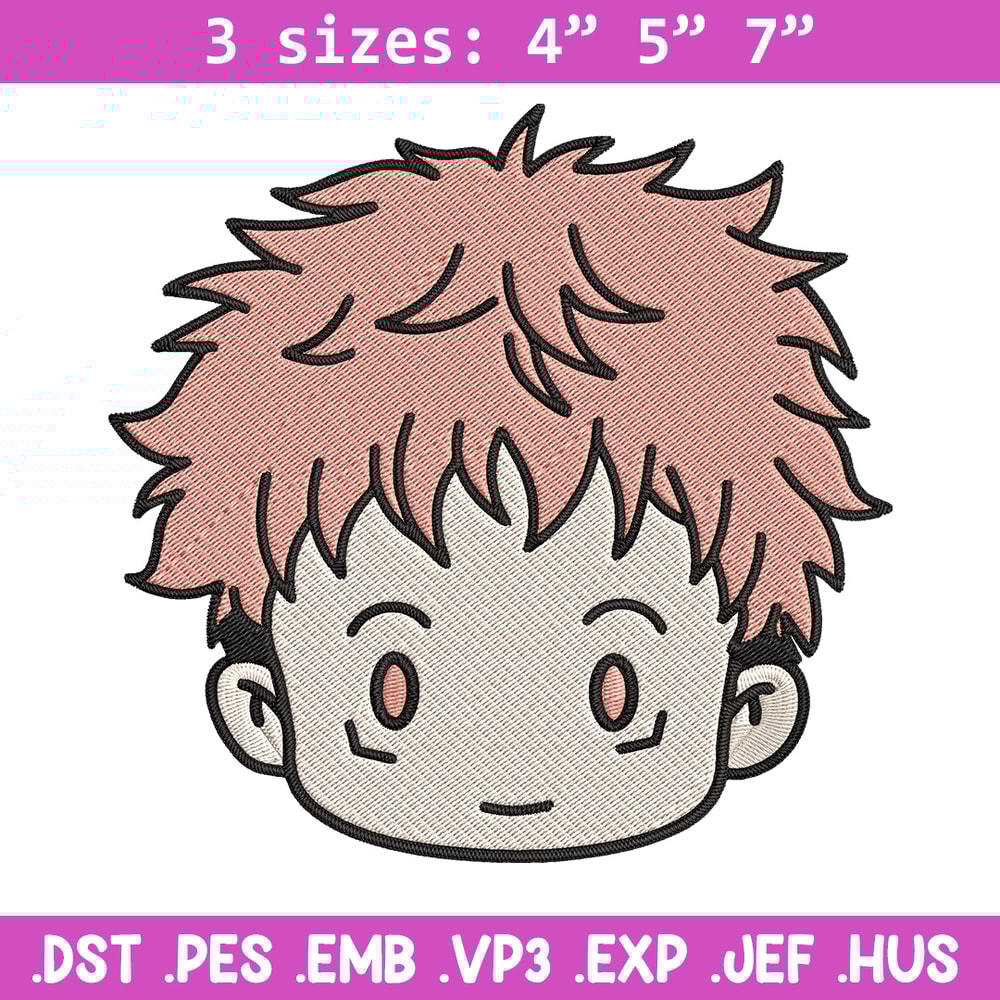 Yuji chibi Embroidery Design, Jujutsu Embroidery, Embroidery File, Anime Embroidery, Anime shirt, Digital download..jpg