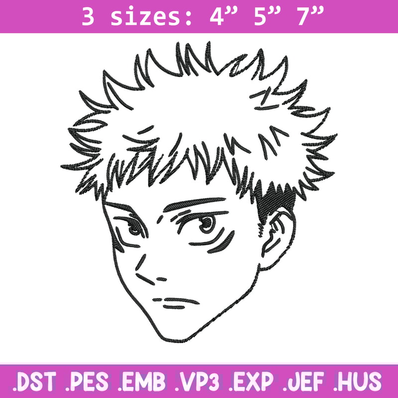 Yuji face Embroidery Design, Jujutsu Embroidery, Embroidery File,Anime Embroidery, Anime shirt, Digital download.jpg