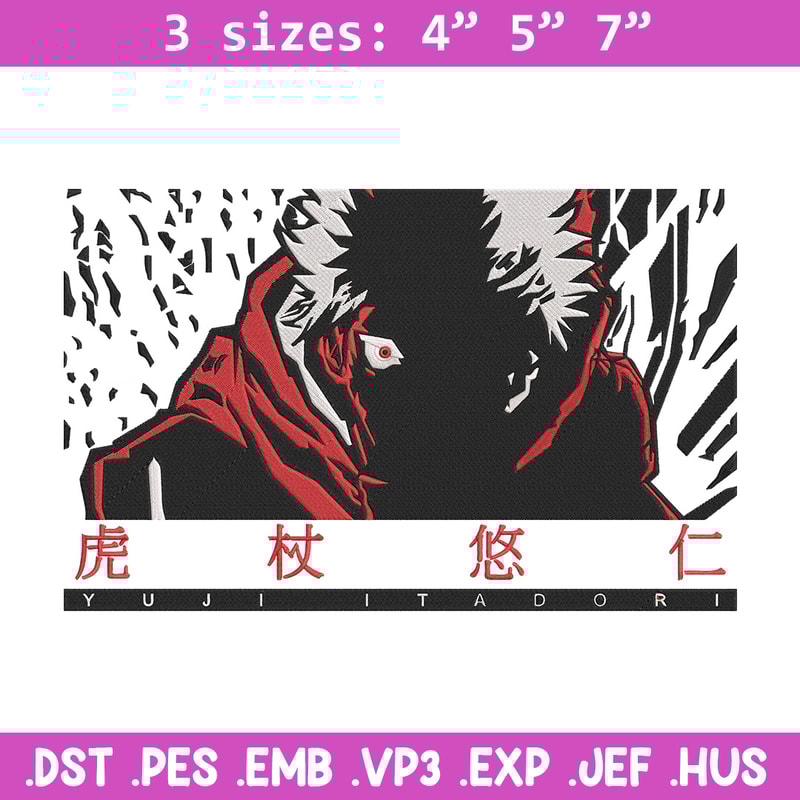 Yuji itadori Embroidery Design, Jujutsu Embroidery, Embroidery File, Anime Embroidery, Anime shirt, Digital download.jpg