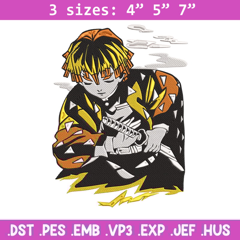 Zenitsu Embroidery Design, Demon slayer Embroidery, Embroidery File, Anime Embroidery, Anime shirt, Digital download.jpg