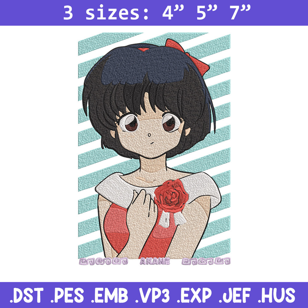 Akane Tendo Embroidery Design, Ranma Embroidery, Embroidery File, Anime Embroidery, Anime shirt, Digital download.jpg