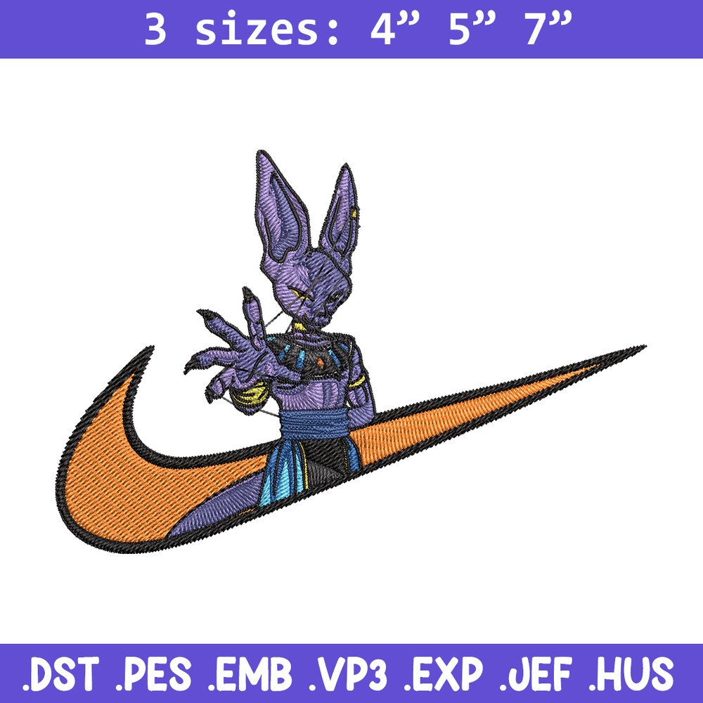 Beerus x nike Embroidery Design, Dragonball Embroidery, Embroidery File, Nike Embroidery, Anime shirt, Digital download.jpg