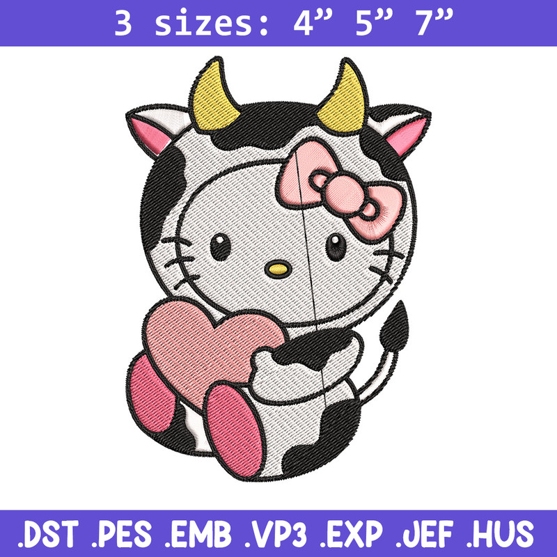 Cow Hello Kitty With Heart Embroidery Design, Hello Kitty Embroidery, Embroidery File, Cartoon shirt, Digital download..jpg