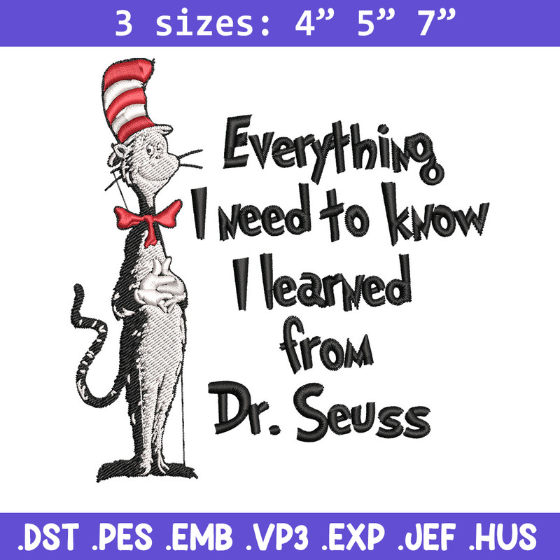 Everything I Need To Know I Learned From Embroidery Design, Dr Seuss Embroidery, Embroidery File, Digital download..jpg
