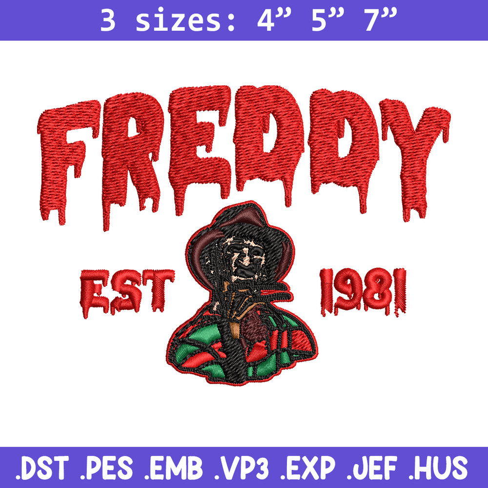 Freddy Krueger Embroidery design, Freddy horror Embroidery, Embroidery File, horror design, Digital download..jpg