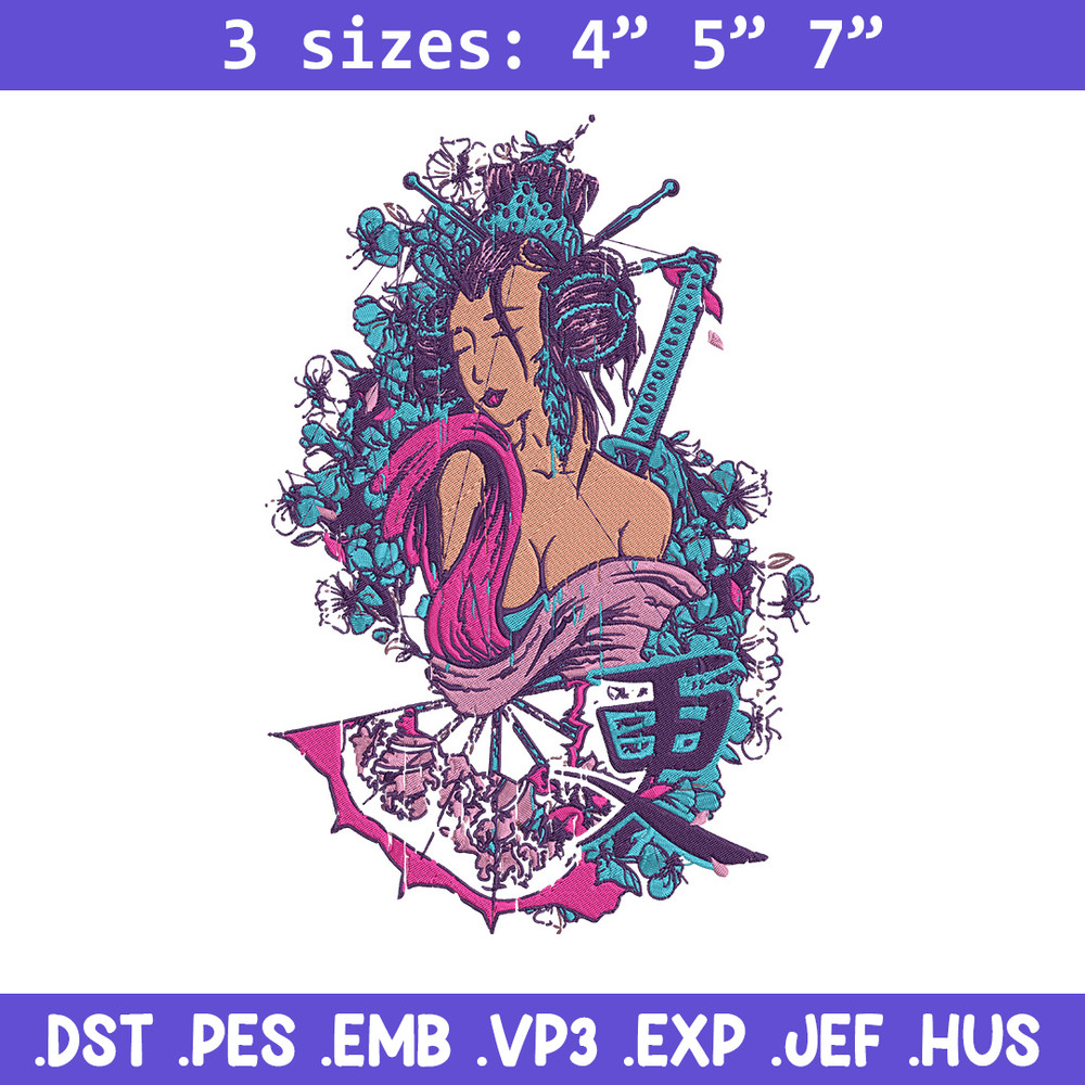 Geisha poster Embroidery Design, Geisha Embroidery, Embroidery File, Anime Embroidery, Anime shirt, Digital download.jpg