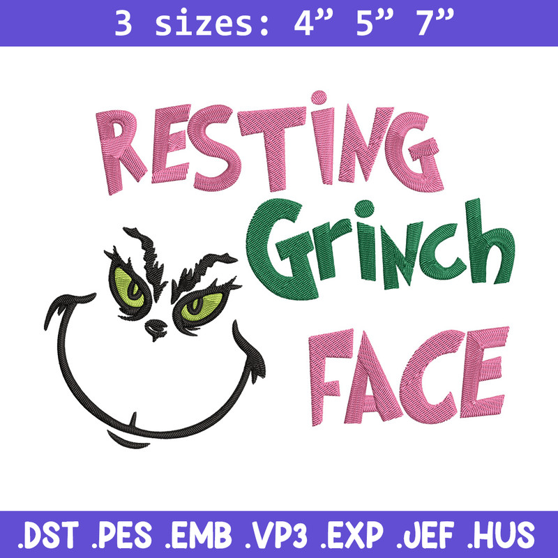 Grinch face Embroidery Design, Grinch Embroidery, Embroidery File, Chrismas Embroidery, Anime shirt, Digital download.jpg