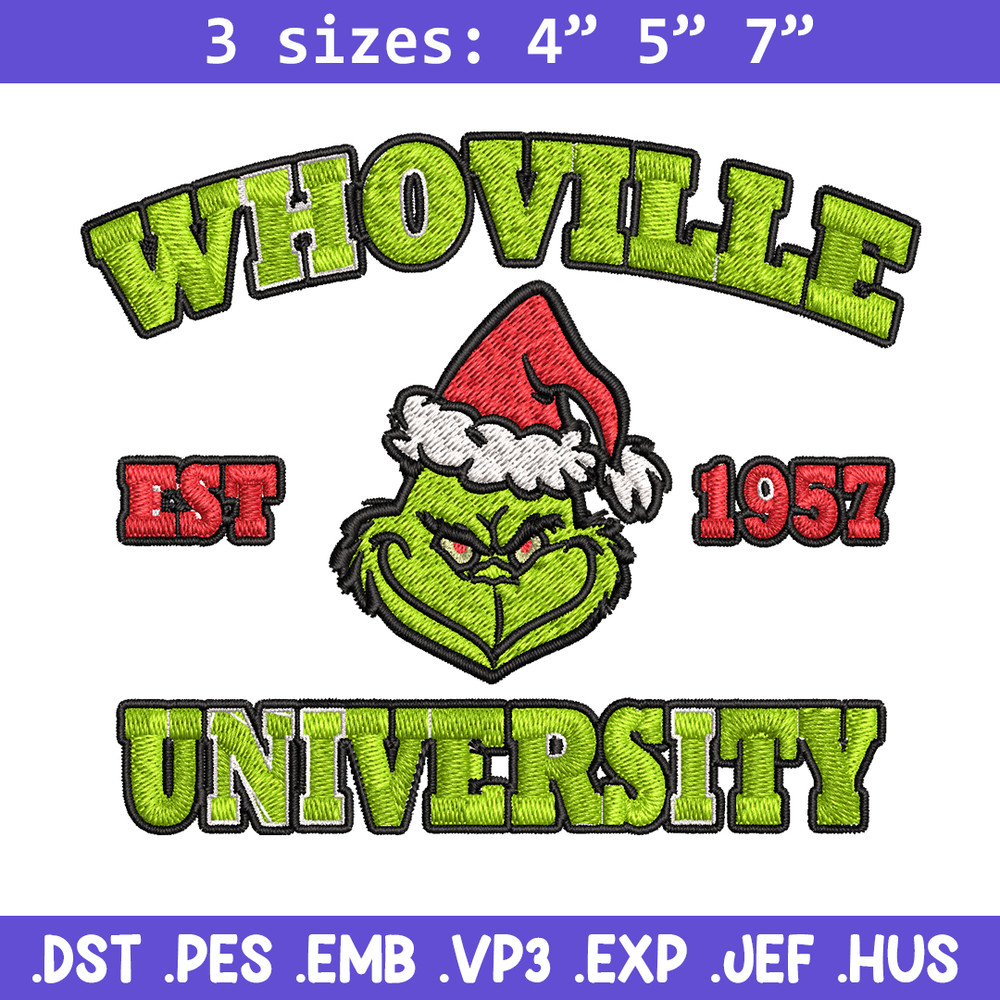 Grinch Whoville University Christmas Embroidery design, Grinch Christmas Embroidery, logo design, Digital download..jpg