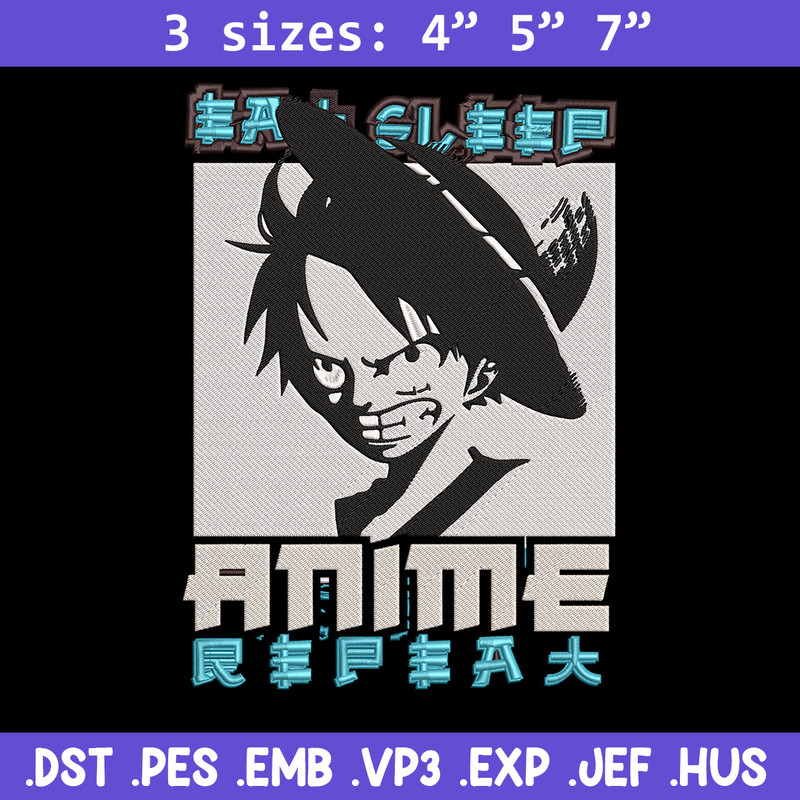 Luffy black Embroidery Design, One piece Embroidery, Embroidery File, Anime Embroidery, Anime shirt, Digital download..jpg
