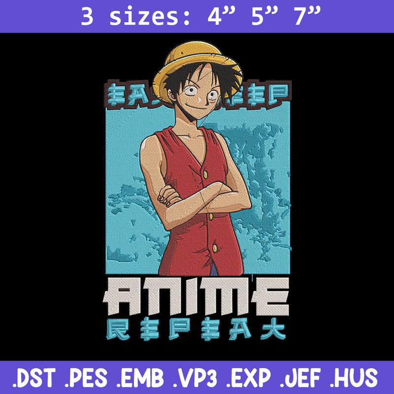 Luffy poster Embroidery Design, One piece Embroidery, Embroidery File, Anime Embroidery, Anime shirt,Digital download.jpg