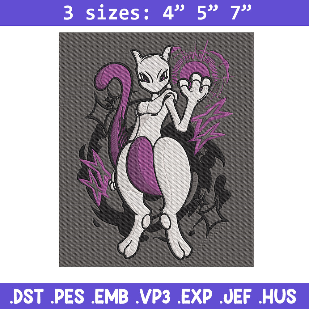 Mewtwo poster Embroidery Design, Pokemon Embroidery, Embroidery File, Anime Embroidery, Anime shirt, Digital download.jpg